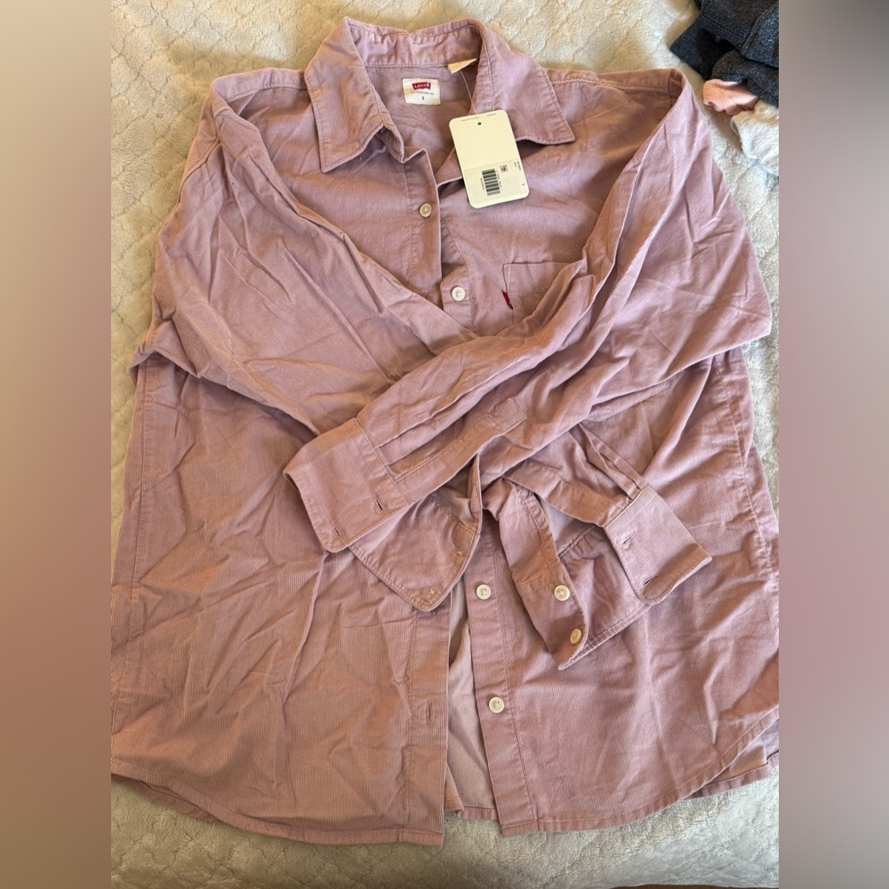 Light pink, corduroy, long sleeve, button down shirt; Size: Small; Never worn